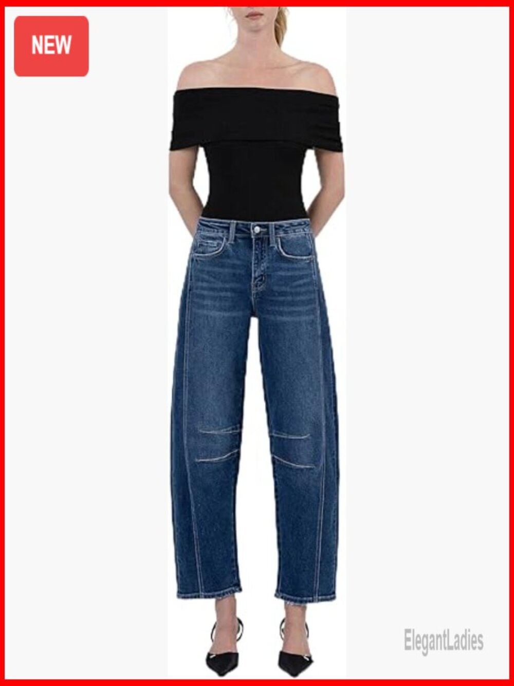 High Rise Barrel Leg Jeans With 27.5" Inseam - Premium Cotton Stretch Denim